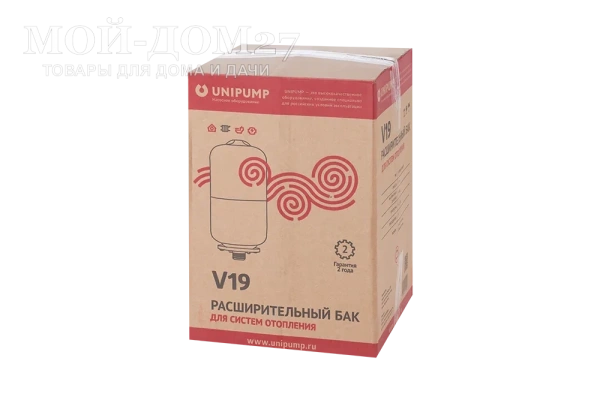 Расширительный бак мембранного типа 19 л. | Мой-Дом27 | Назначение: для систем отопления дома и квартиры <br>
 Объем, л: 19<br>
 Максимальное рабочее давление, бар: 6 <br>
 Максимальная рабочая температура, С: 100 <br>
 Диаметр подключения, дюйм: 1<br>